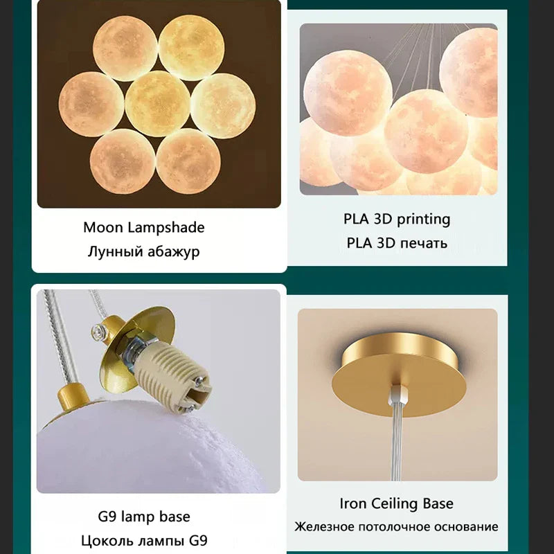 Moon Lustre Bubble Chandelier Light for Living Room & Kids' Room, Gold & Black, G9 Bulb, AC220V