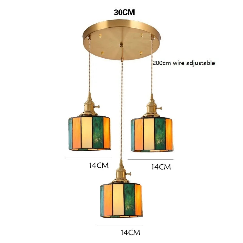 Vintage Japanese Style Pendant Light with Copper Socket and Glass Shade
