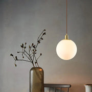 Minimalist Brass Suspension Light with Milky Glass Orb