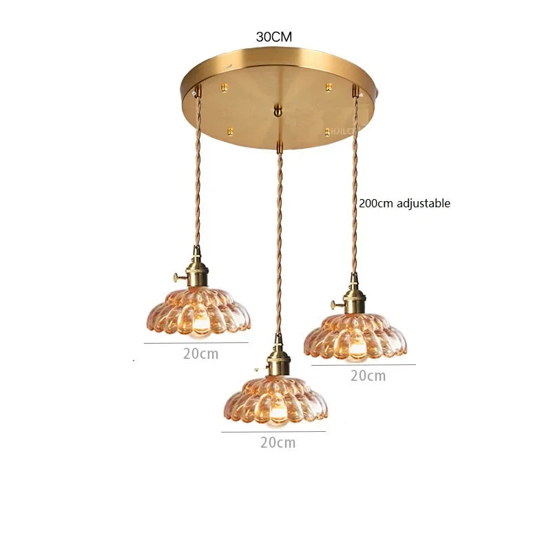 Vintage LED Pendant Light with Wooden Handle and Glass Shade