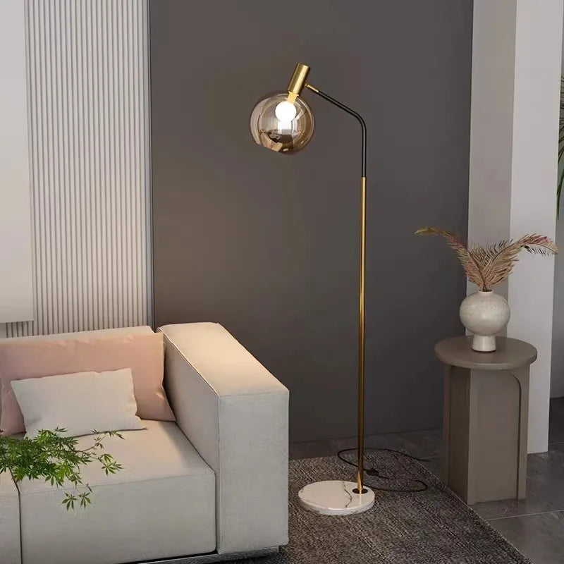 Gold and Black Metal and Glass Floor Lamp for Indoor Use