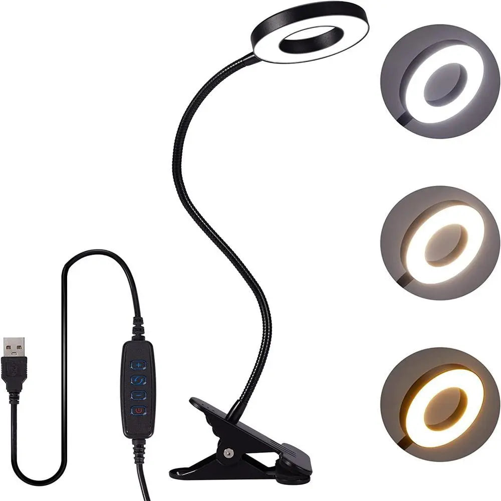 48 LED USB Clip Desk Lamp, 360° Flexible Eye Protection Reading Light with 3 Brightness Levels