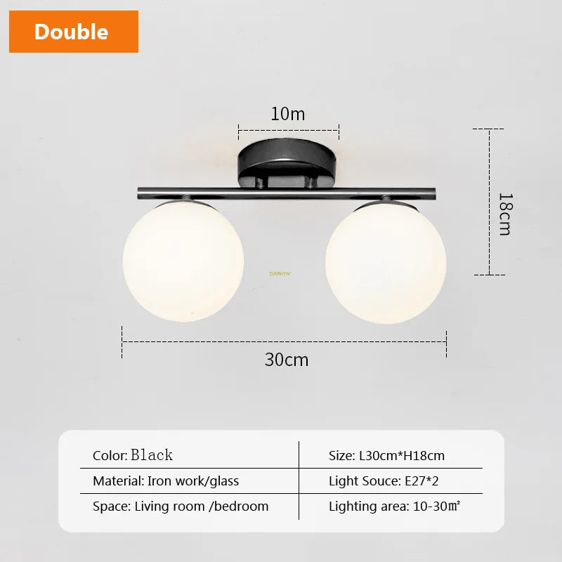 Nordic LED Ceiling Light Fixture - Modern Glass Ball Chandelier for Hallway, Balcony, and Kitchen