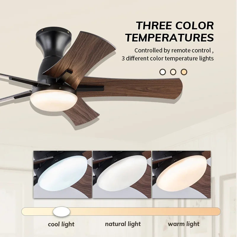 Modern Wooden Ceiling Fan with Remote Control and Light