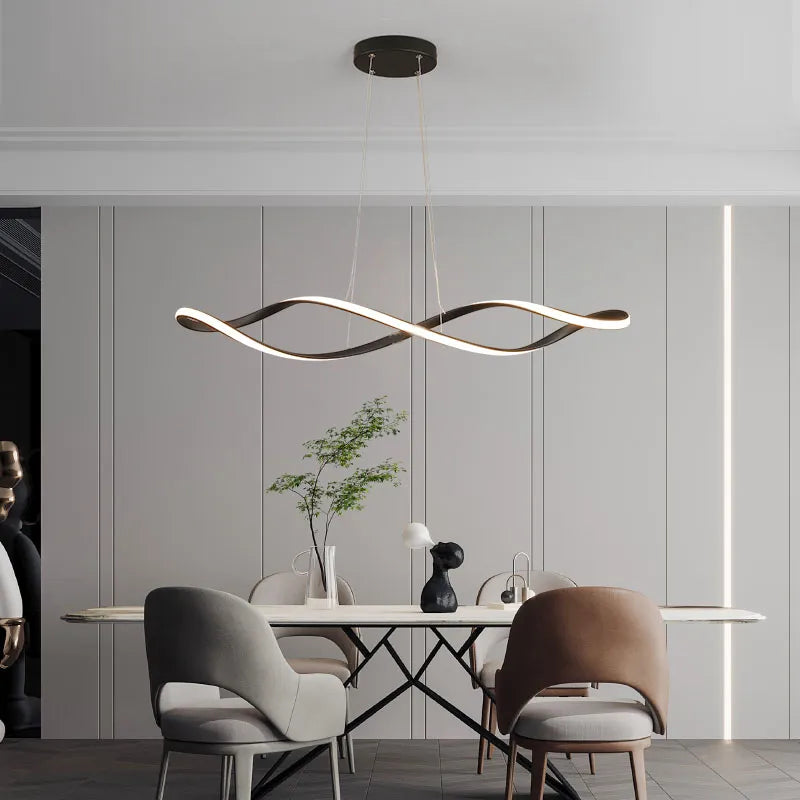 Modern LED Suspension Chandelier for Dining Room & Living Room - 92cm Gold/Chrome/Black with Remote/App Control