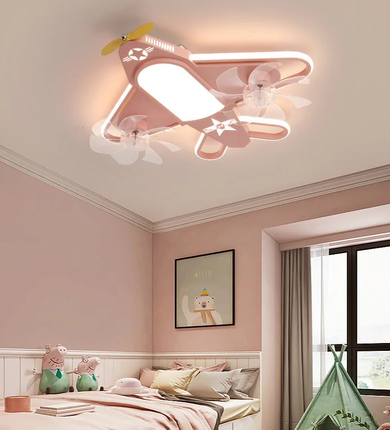 Modern Ceiling Fan for Kids with Dimmable LED Light and Remote Decor