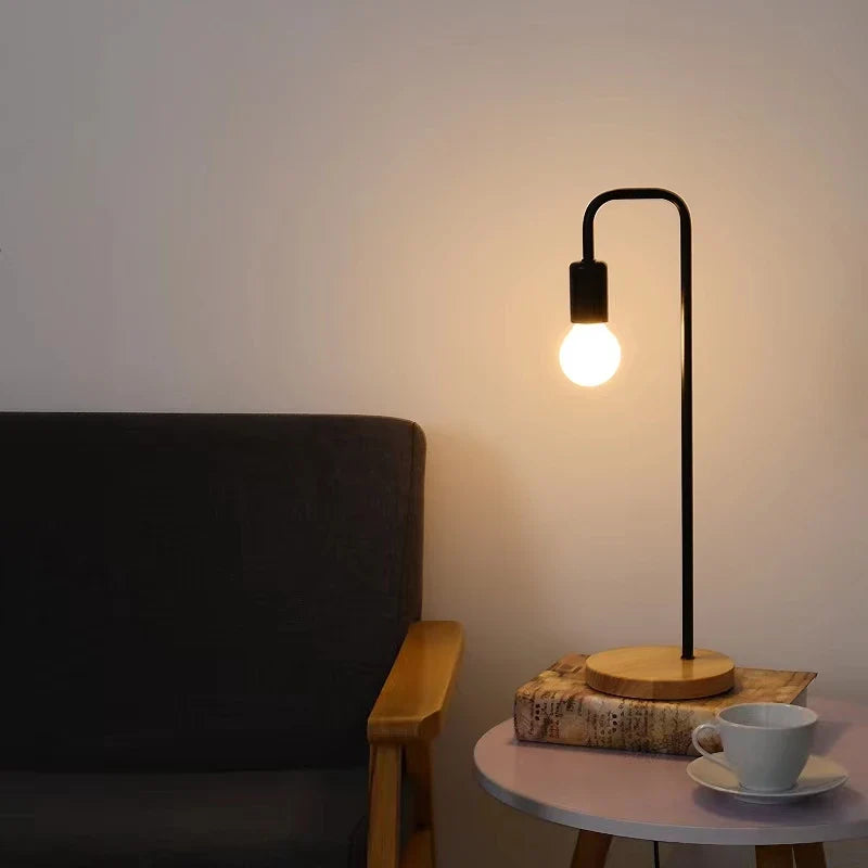 Vintage Black and White Desk Lamp E27 - Nordic Wood Table Light