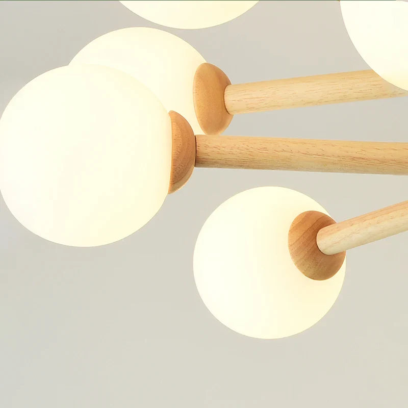 Modern Wooden Ceiling Light with Glass Ball Shade