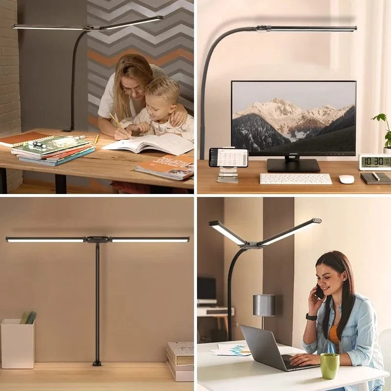 Adjustable Double-Head LED Desk Lamp with USB for Study and Reading Norenza