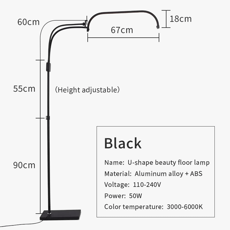 Adjustable LED Floor Lamp for Beauty and Aesthetic Salon Black Norenza