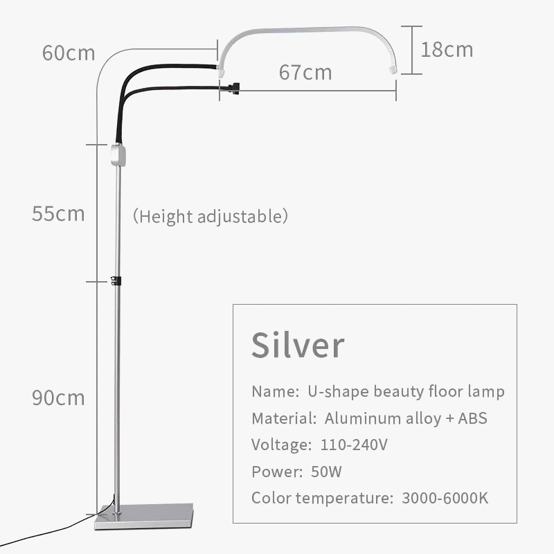 Adjustable LED Floor Lamp for Beauty and Aesthetic Salon Silver Norenza