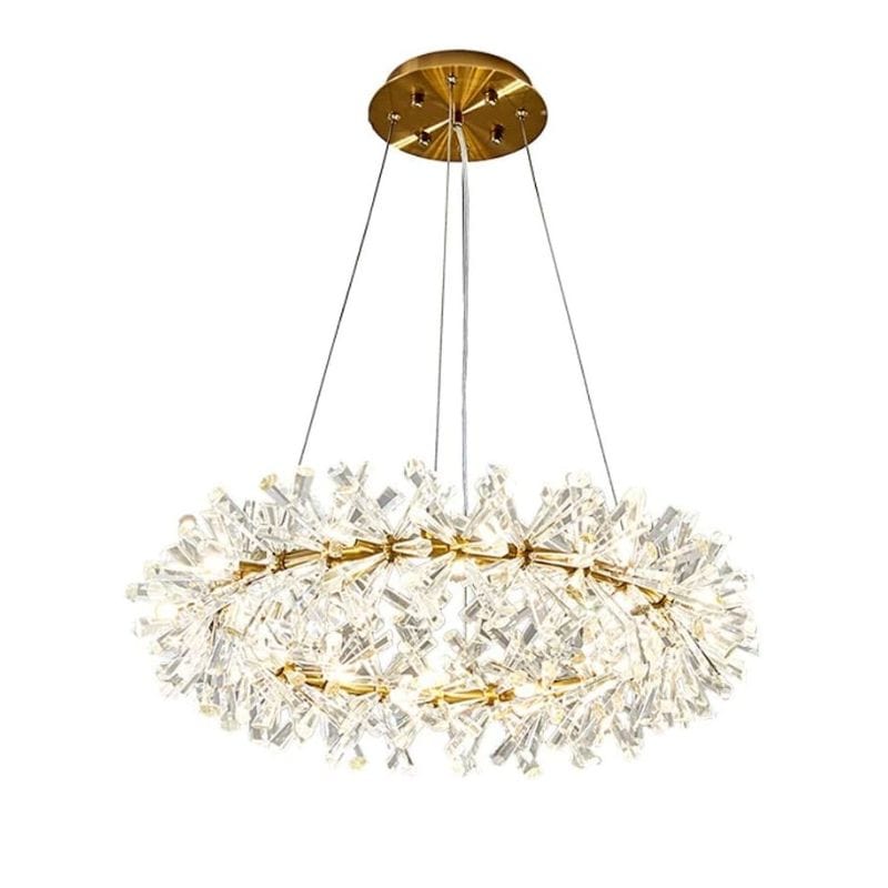 Adjustable Round Clear Crystal LED Pendant Light with Gold Wire 1 Ring – Ø 24 in (60 cm) Norenza