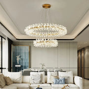 Adjustable Round Clear Crystal LED Pendant Light with Gold Wire 2 Rings – Ø 16 + 24 in (40 + 60 cm) Norenza