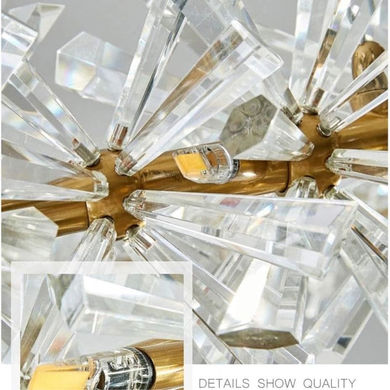 Adjustable Round Clear Crystal LED Pendant Light with Gold Wire Norenza