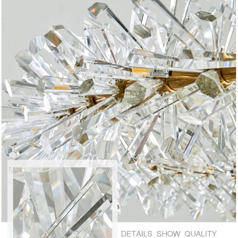 Adjustable Round Clear Crystal LED Pendant Light with Gold Wire Norenza