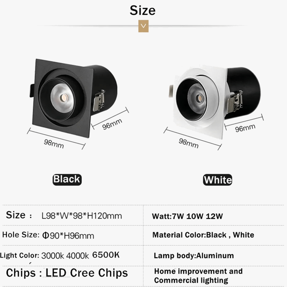 Adjustable Square LED Recessed Spotlight with Flexible Rotation for Home Norenza