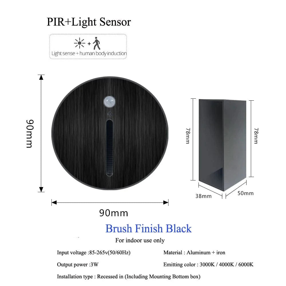 Aluminum Wall Sconce with PIR Sensor and Integrated Night Light Black Norenza