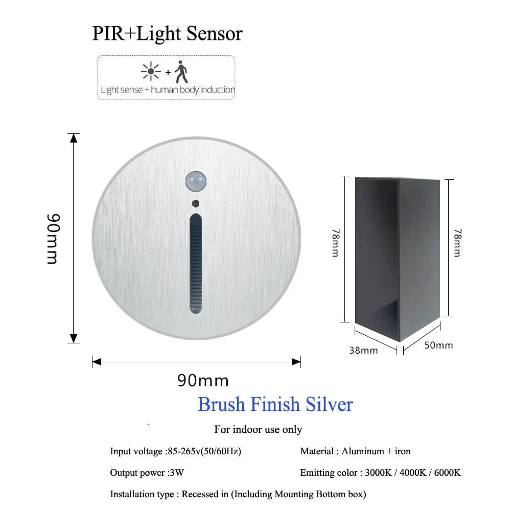 Aluminum Wall Sconce with PIR Sensor and Integrated Night Light Silver Norenza