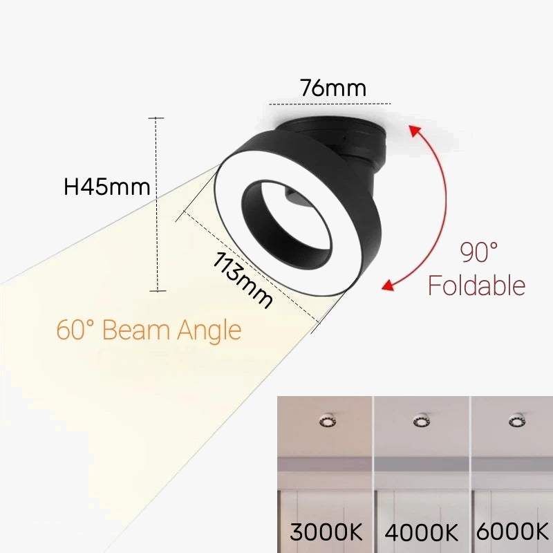 Adjustable Anti-Glare LED Ring Surface-Mounted Spotlight