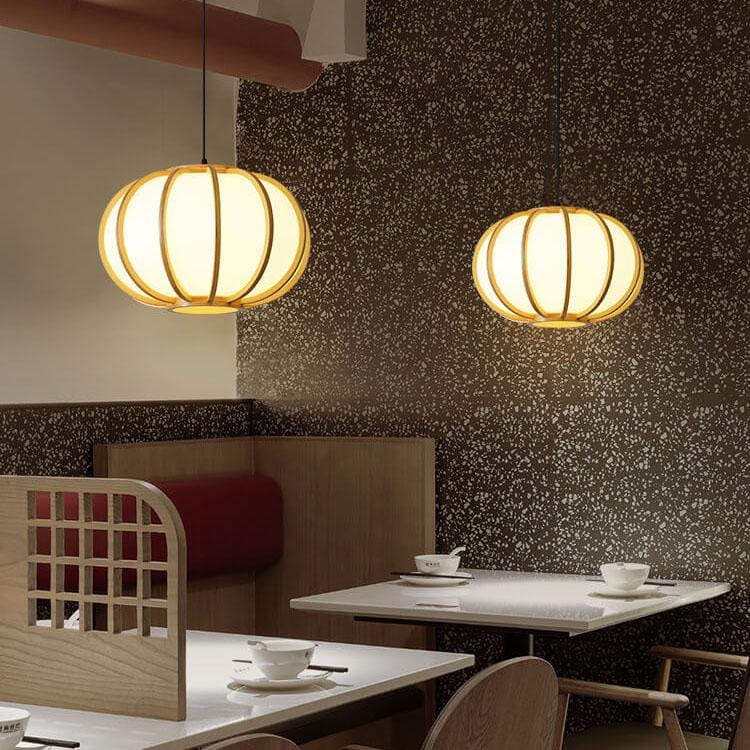 Bamboo LED Pendant Light with Round Japanese-Style Shade Norenza