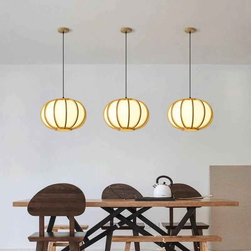 Bamboo LED Pendant Light with Round Japanese-Style Shade Norenza