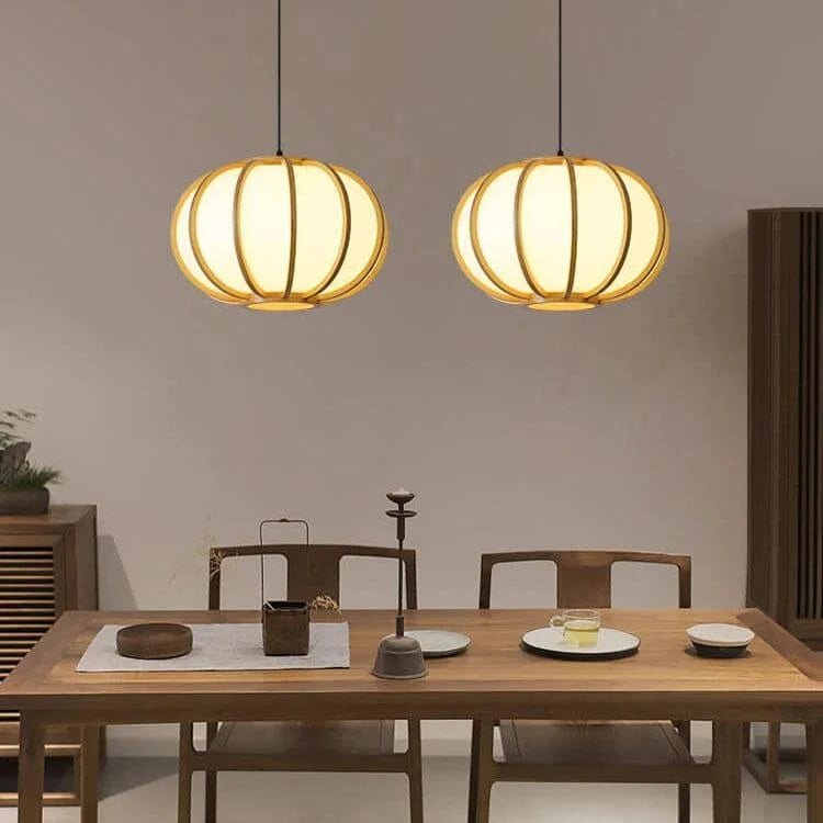 Bamboo LED Pendant Light with Round Japanese-Style Shade Norenza