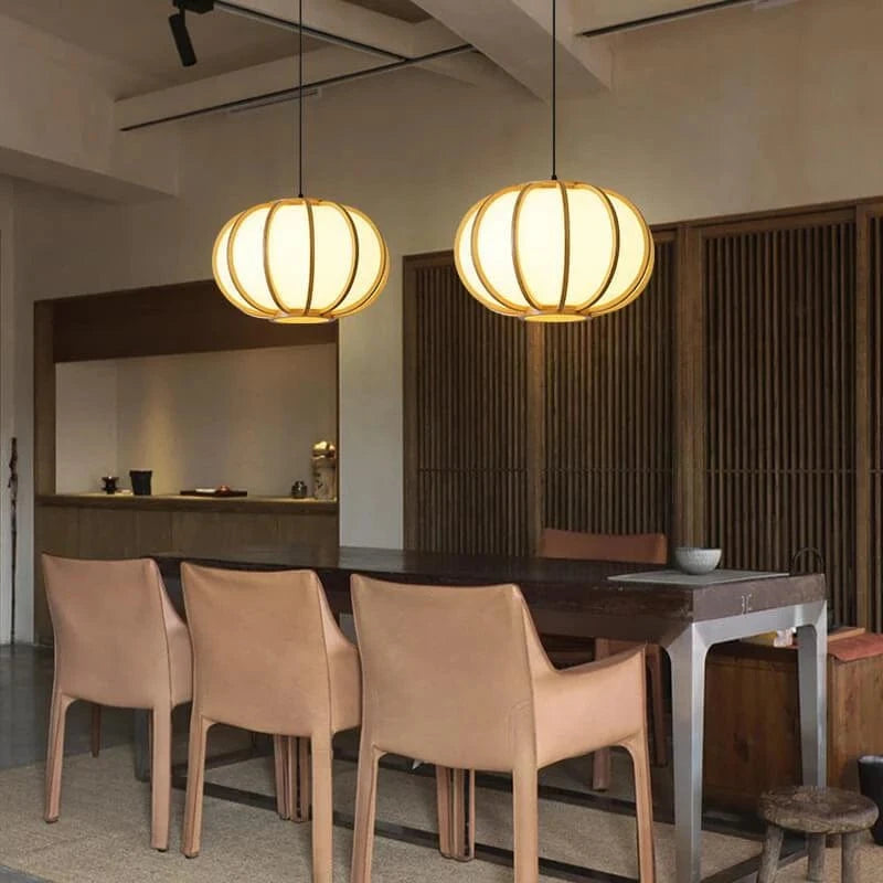 Bamboo LED Pendant Light with Round Japanese-Style Shade Norenza
