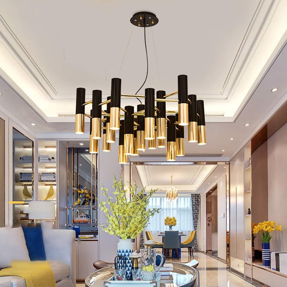 Black and Gold Metal Tube Pendant Light Fixture Norenza