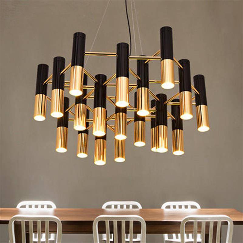 Black and Gold Metal Tube Pendant Light Fixture Norenza