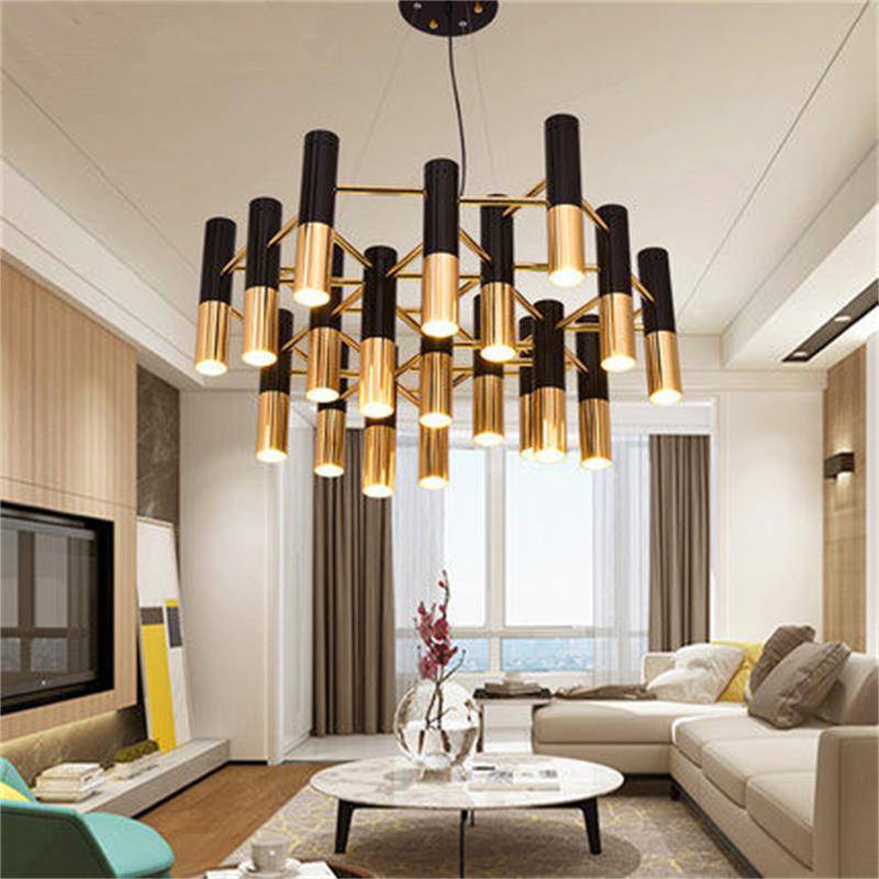Black and Gold Metal Tube Pendant Light Fixture Norenza