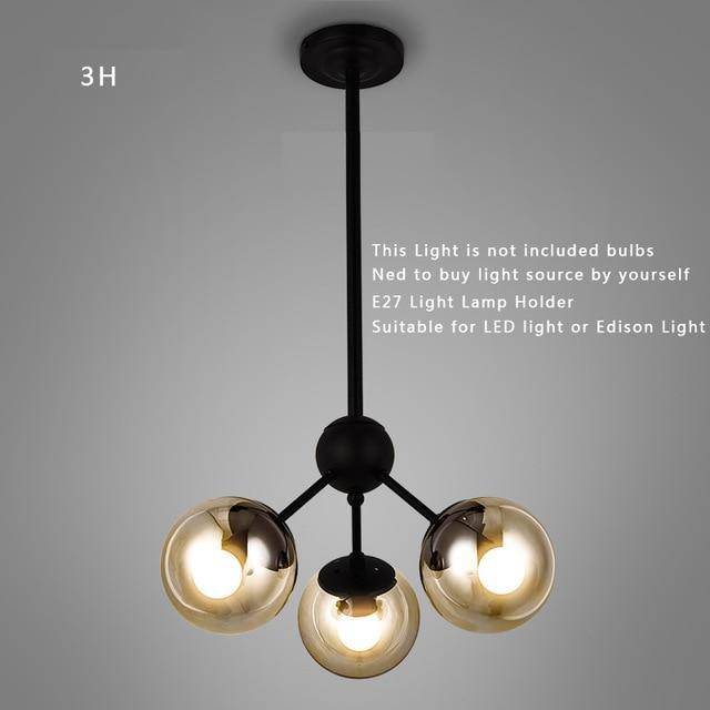 Black Multi-Branch Chandelier with Livewin Glass 3 lights Norenza