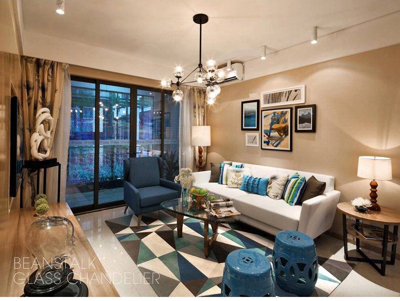 Black Multi-Branch Chandelier with Livewin Glass Norenza