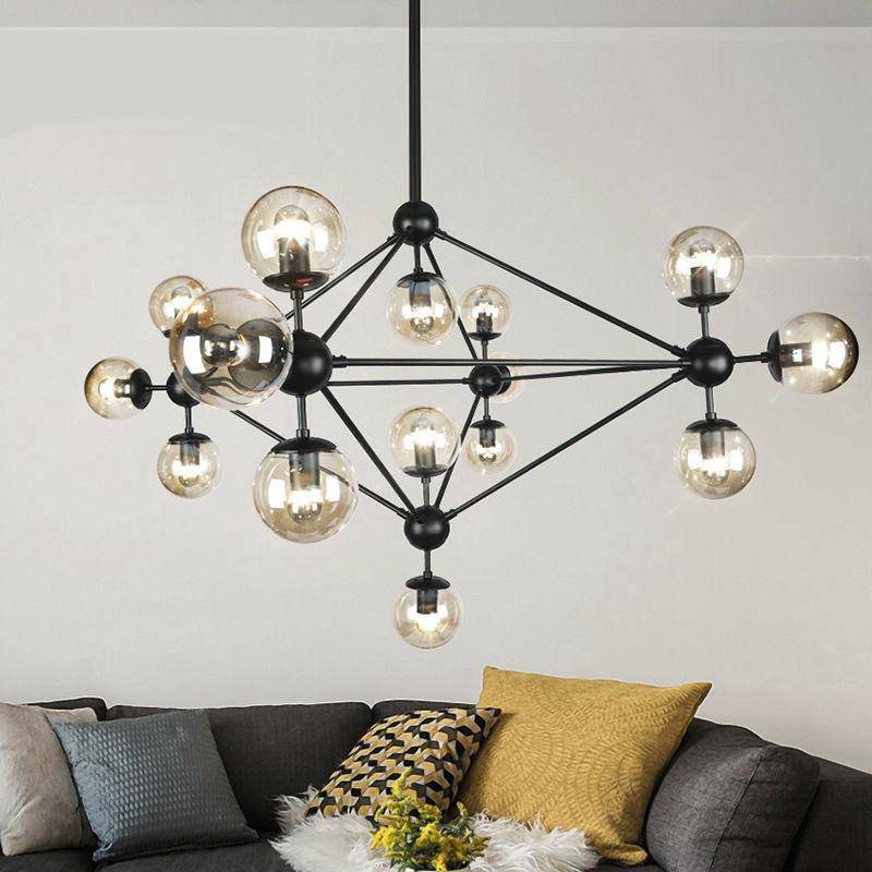 Black Multi-Branch Chandelier with Livewin Glass Norenza