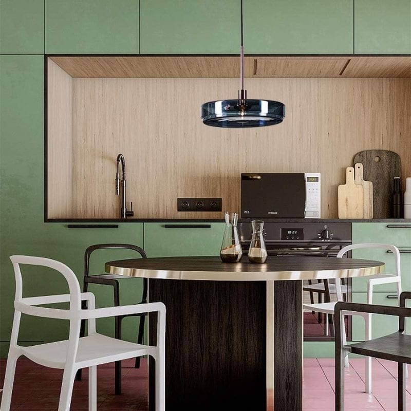 Blue Glass Round Suspension Pendant Light for Dining Norenza