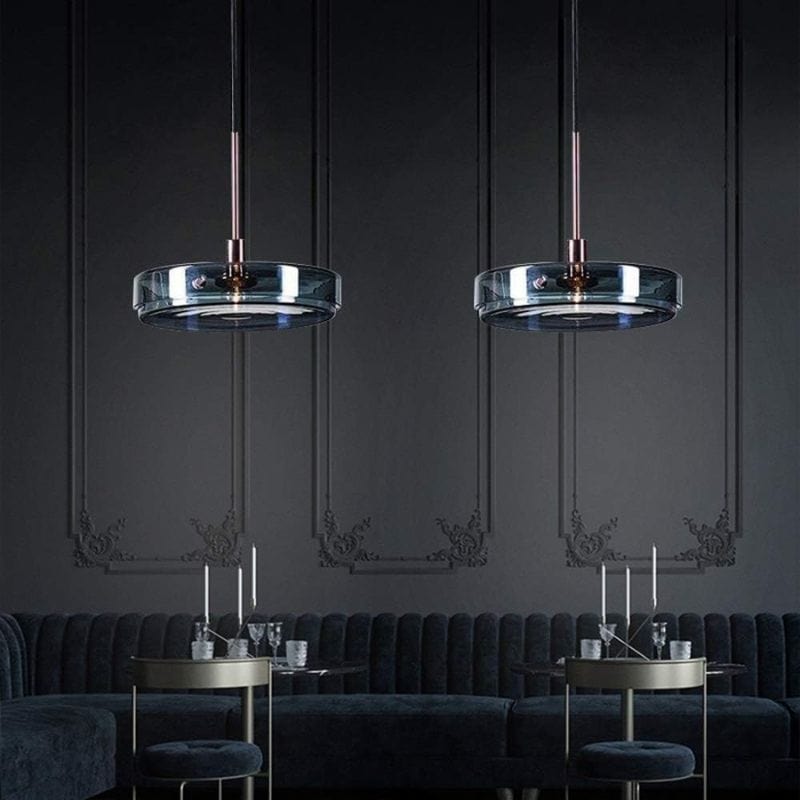 Blue Glass Round Suspension Pendant Light for Dining Norenza