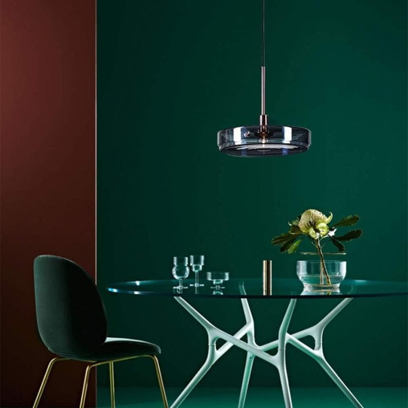 Blue Glass Round Suspension Pendant Light for Dining Norenza