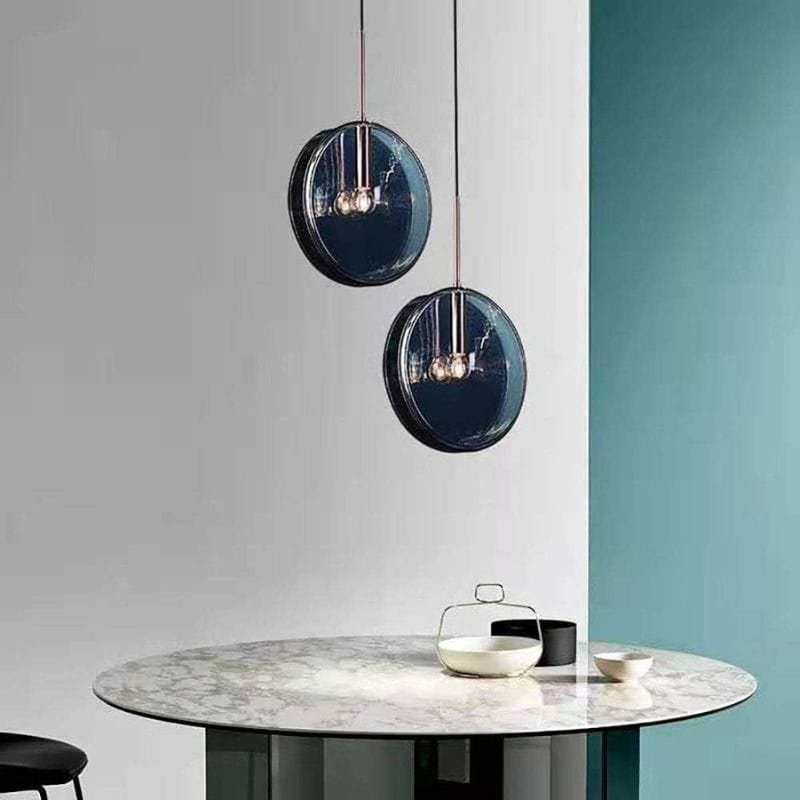 Blue Glass Round Suspension Pendant Light for Dining Norenza