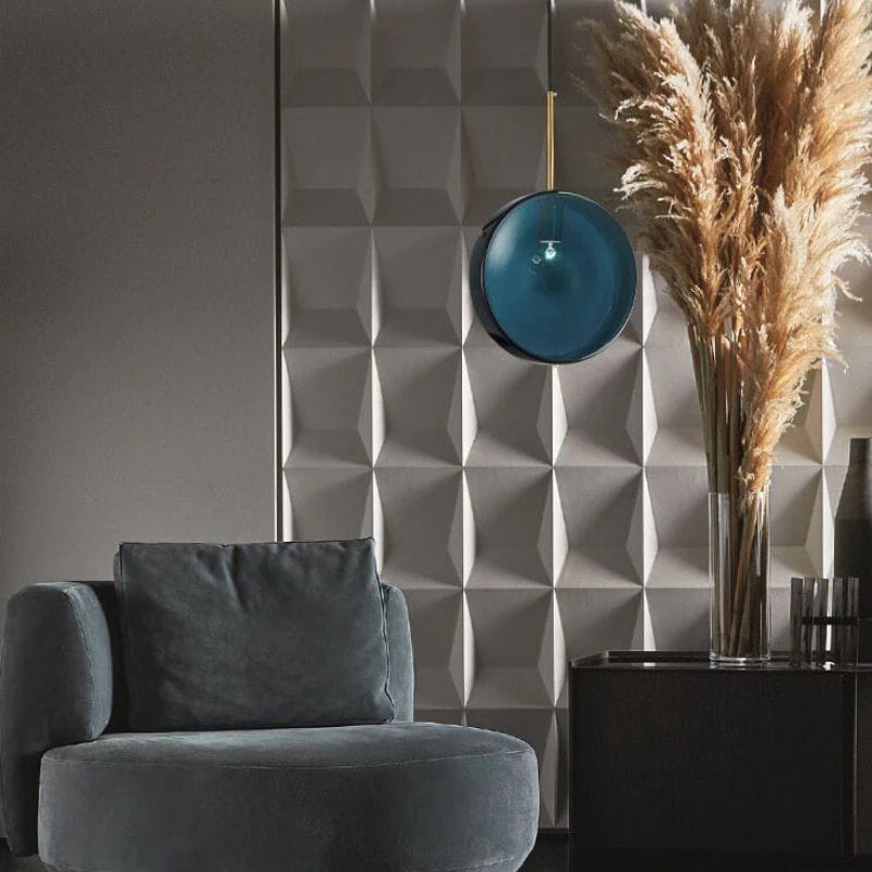 Blue Glass Round Suspension Pendant Light for Dining Norenza