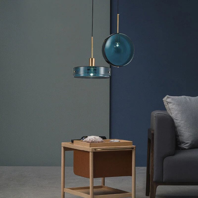 Blue Glass Round Suspension Pendant Light for Dining Norenza