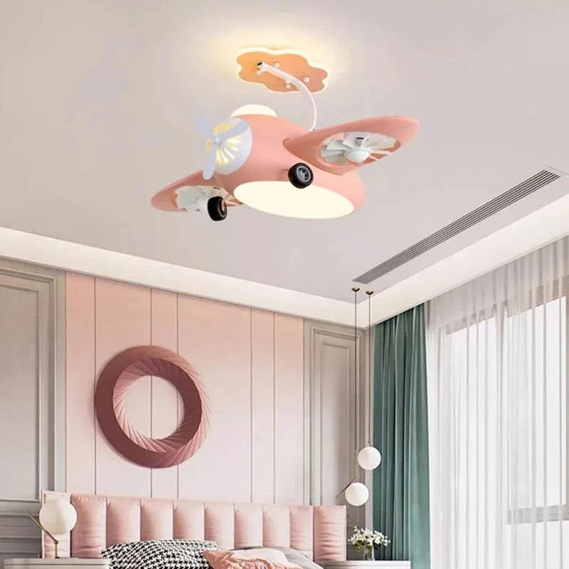 Ceiling Fan with LED Light for Kids' Room and Play Area Pink Norenza