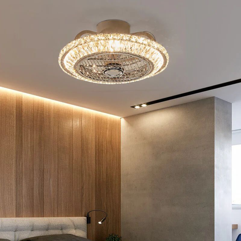 Modern Crystal Ceiling Fan with Light and Remote Control