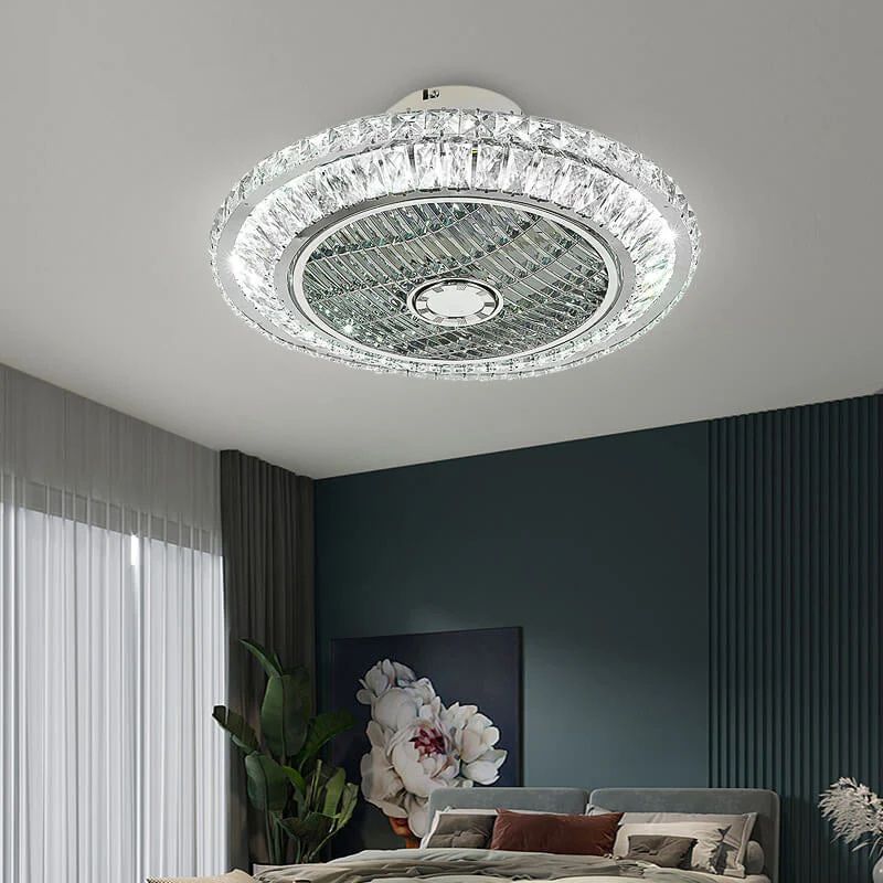 Modern Crystal Ceiling Fan with Light and Remote Control