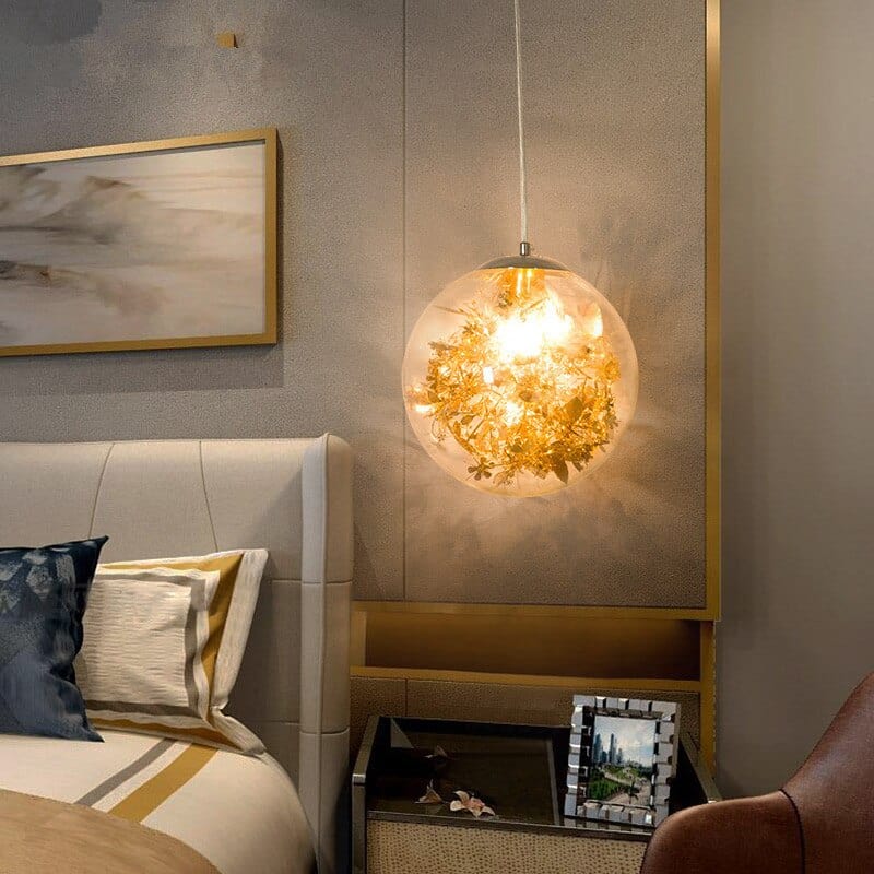 Chrome Leaf Interior Glass LED Pendant Light Norenza