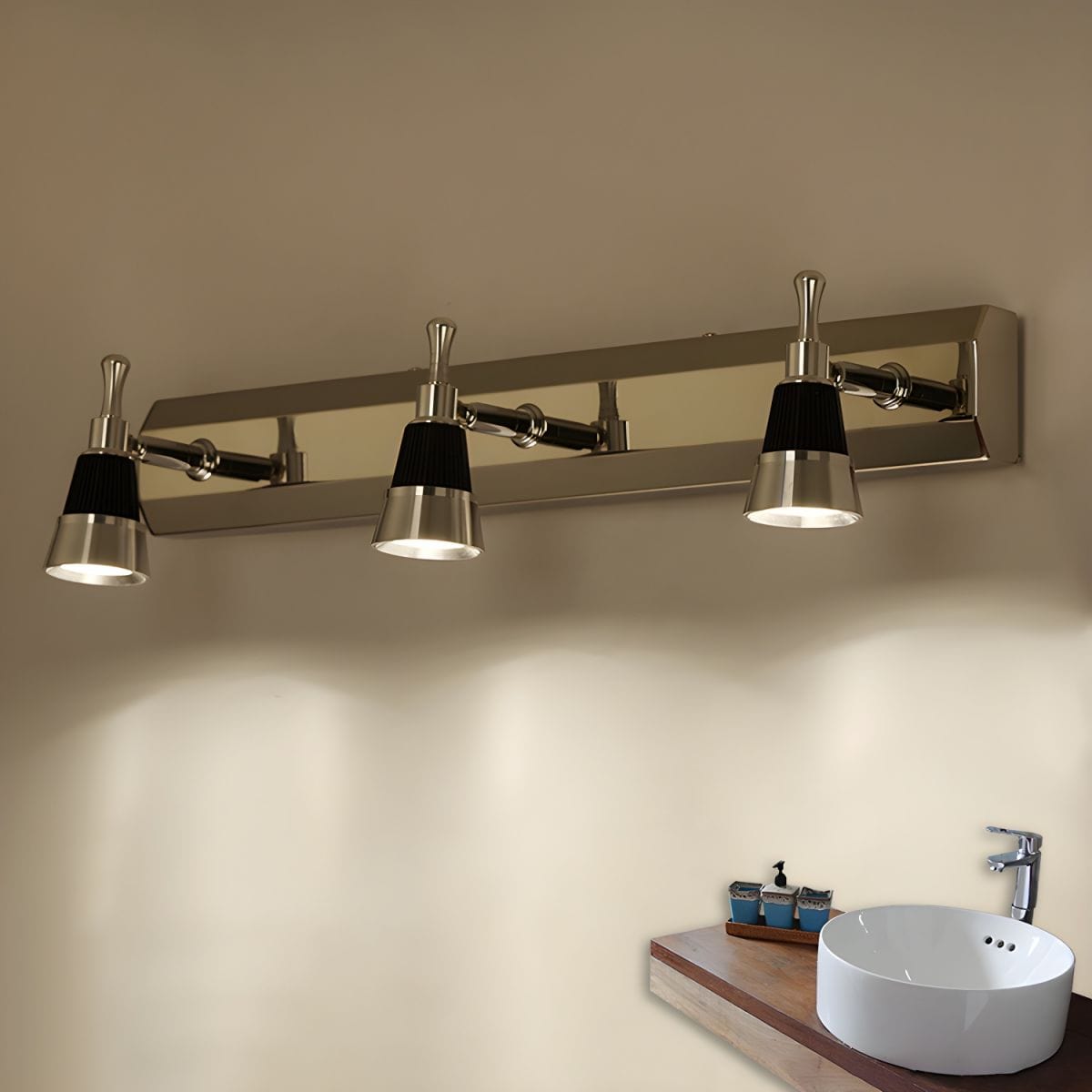 Chrome Mirror Bathroom Wall Sconce (2 or 3 Lamps) Norenza