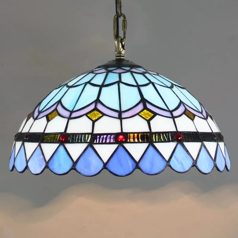 Colorful European Retro Bohemian Tiffany Glass Chandelier for Bar, Restaurant, and Mediterranean Porch Blue Norenza