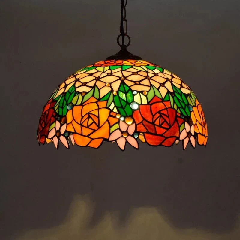 Colorful European Retro Bohemian Tiffany Glass Chandelier for Bar, Restaurant, and Mediterranean Porch Orange Norenza