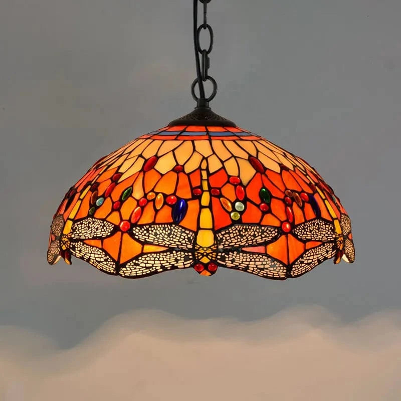 Colorful European Retro Bohemian Tiffany Glass Chandelier for Bar, Restaurant, and Mediterranean Porch Red Norenza