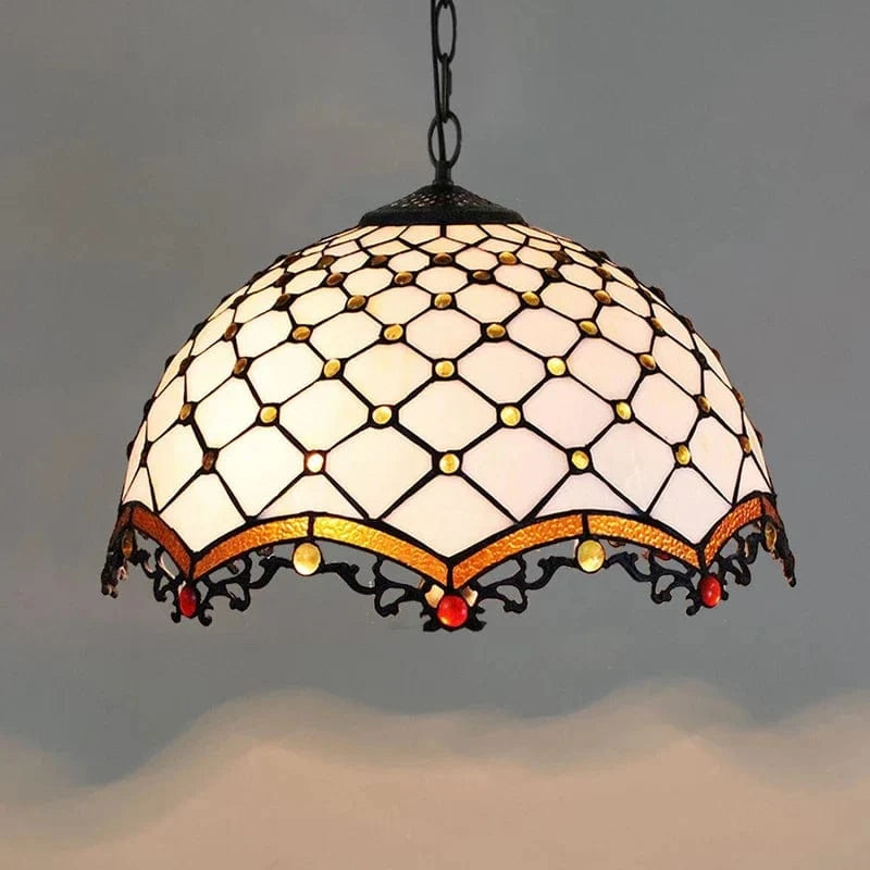 Colorful European Retro Bohemian Tiffany Glass Chandelier for Bar, Restaurant, and Mediterranean Porch White Norenza