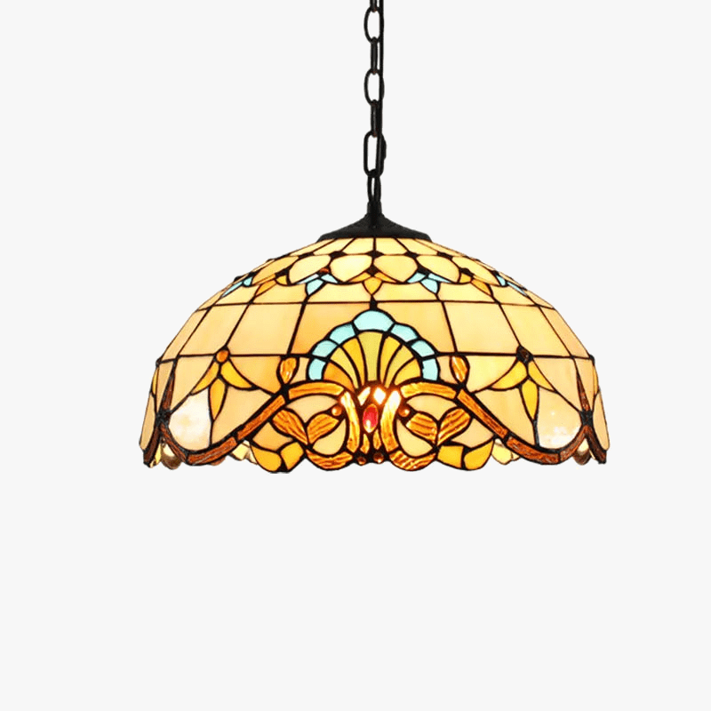 Colorful European Retro Bohemian Tiffany Glass Chandelier for Bar, Restaurant, and Mediterranean Porch Yellow Norenza