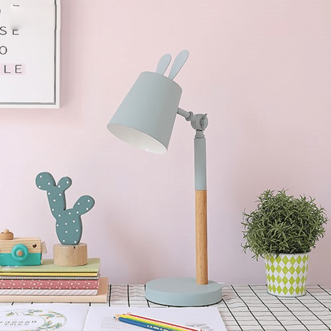 Colorful Rabbit Ears Desk or Nightstand Lamp Gray Norenza